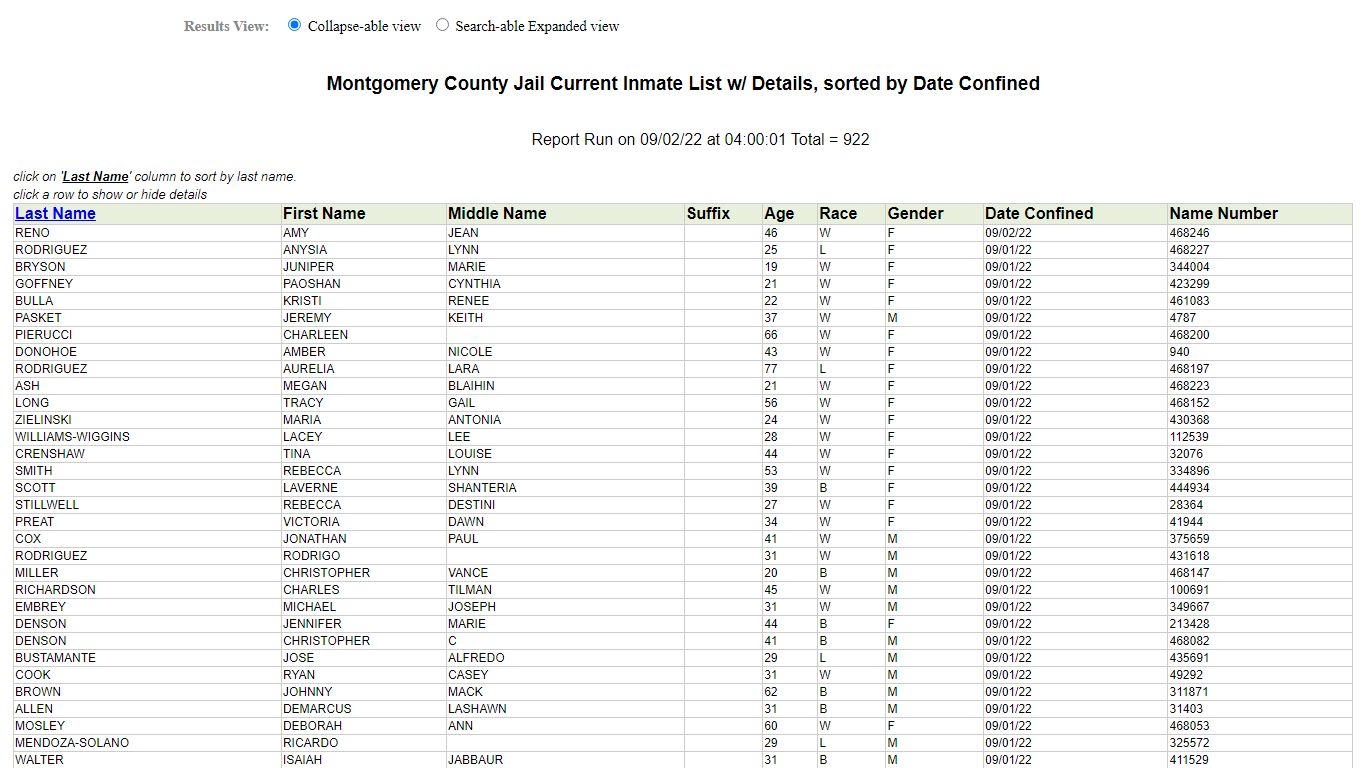 Jail Roster - Montgomery County, Texas